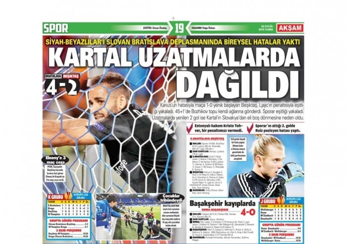 Beşiktaş'ın Slovan Bratislava maçı mağlubiyeti gazete manşetlerine böyle yansıdı!