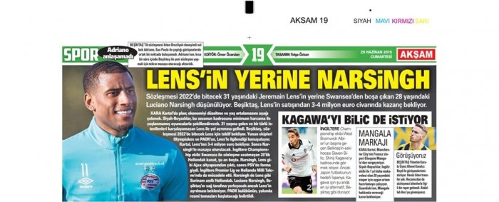 Gazetelerde günün Beşiktaş manşetleri! (29.06.2019)