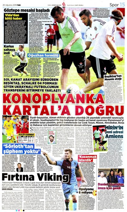 Gazetelerde günün Beşiktaş manşetleri! (20.08.2019)