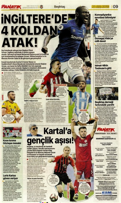 Gazetelerde günün Beşiktaş manşetleri! (21.08.2019)