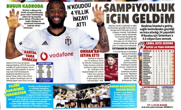 Gazetelerde günün Beşiktaş manşetleri! (23.08.2019)
