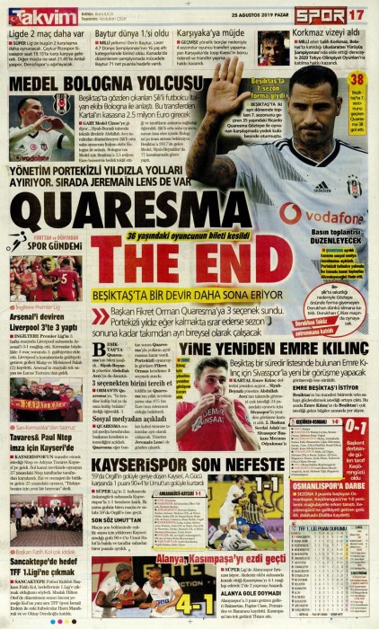 Gazetelerde günün Beşiktaş manşetleri! (25.08.2019)