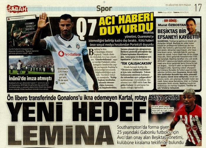 Gazetelerde günün Beşiktaş manşetleri! (25.08.2019)
