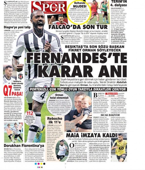Gazetelerde günün Beşiktaş manşetleri! (29.08.2019)