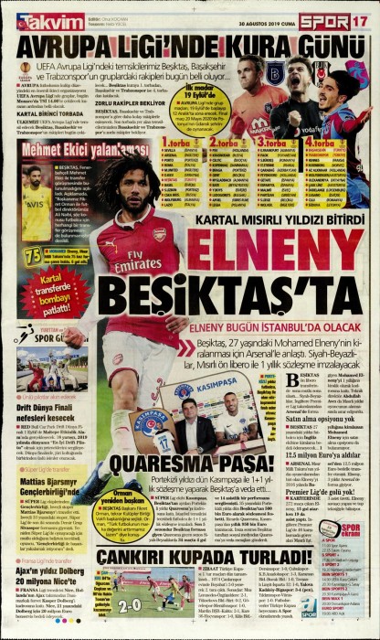Gazetelerde günün Beşiktaş manşetleri! (30.08.2019)