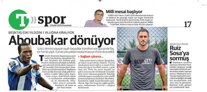 Transferin son gününde gazetelerde Beşiktaş manşetleri! (02.09.2019)