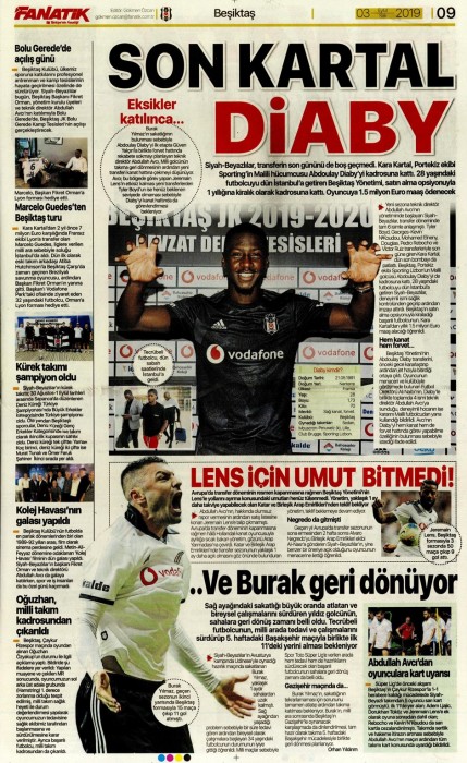 Transfer döneminin ardından gazetelerde Beşiktaş manşetleri (03.09.2019)