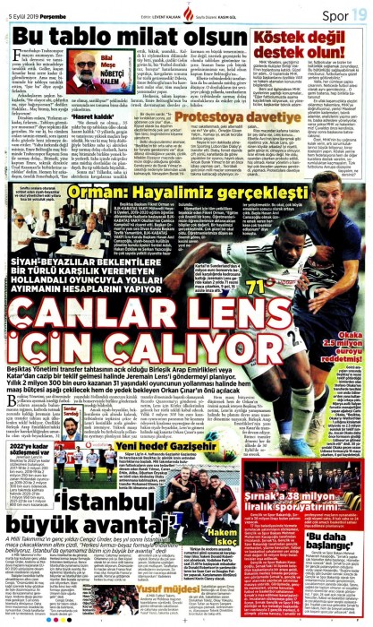 Gazetelerde günün Beşiktaş manşetleri! (05.09.2019)