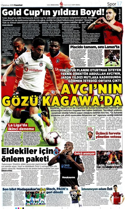 Gazetelerde Beşiktaş manşetleri!(01.07.2019)