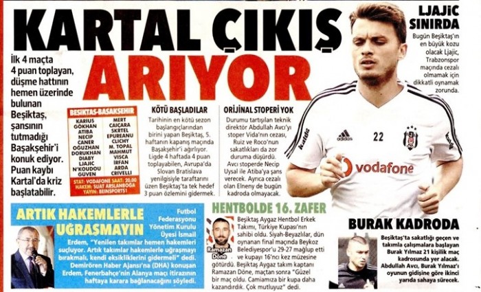 Beşiktaş-Başakşehir maçı öncesi gazete manşetleri! (23.09.2019)