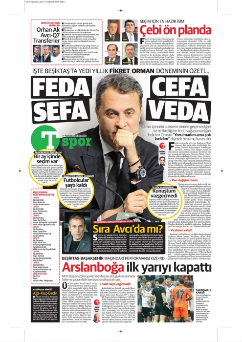 Fikret Orman'ın ayrılık kararının ardından gazete manşetleri! (25.09.2019)