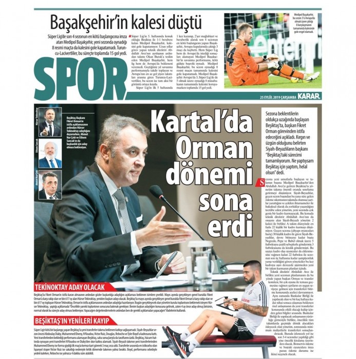 Fikret Orman'ın ayrılık kararının ardından gazete manşetleri! (25.09.2019)