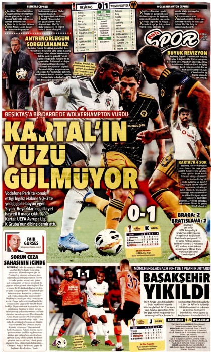 Beşiktaş-Wolves maçının ardından gazete manşetleri