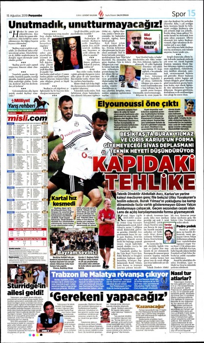 Gazetelerde günün Beşiktaş manşetleri! (15.08.2019)