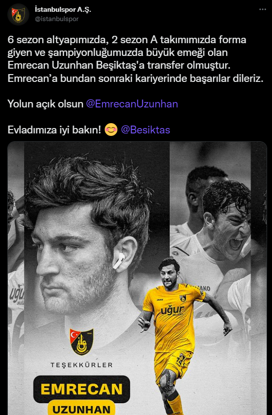 🥲 İstanbulspor: Emrecan Uzunhan'a iyi bakın 👍 Beşiktaş: Hiç